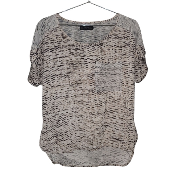 Calvin Klein Tops - EUC Calvin Klein Women's Semi Sheer Black and Cream Short Sleeve Top